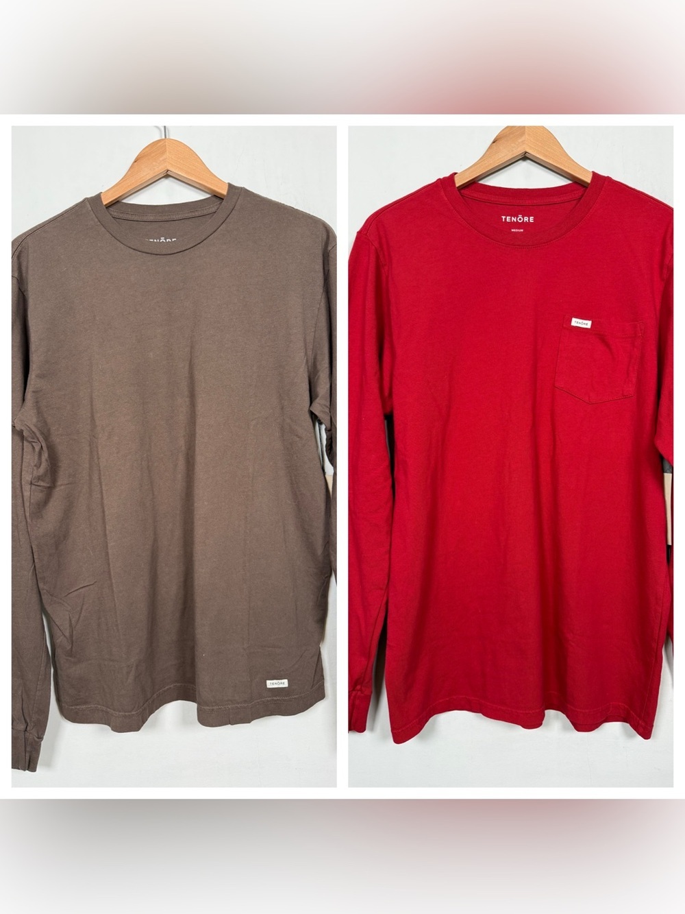 Tenore Men's Long Sleeve Red and Brown Bundle, NWT, Retail $64/Each, 100% Cotton